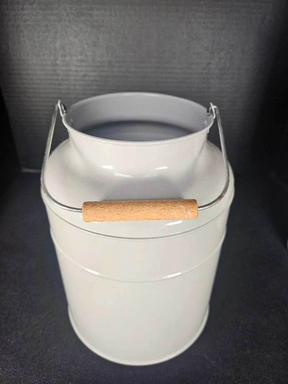 Vintage Pair Of Light Gray Ikea Socker Metal Milk Can Vases With Wooden Handles